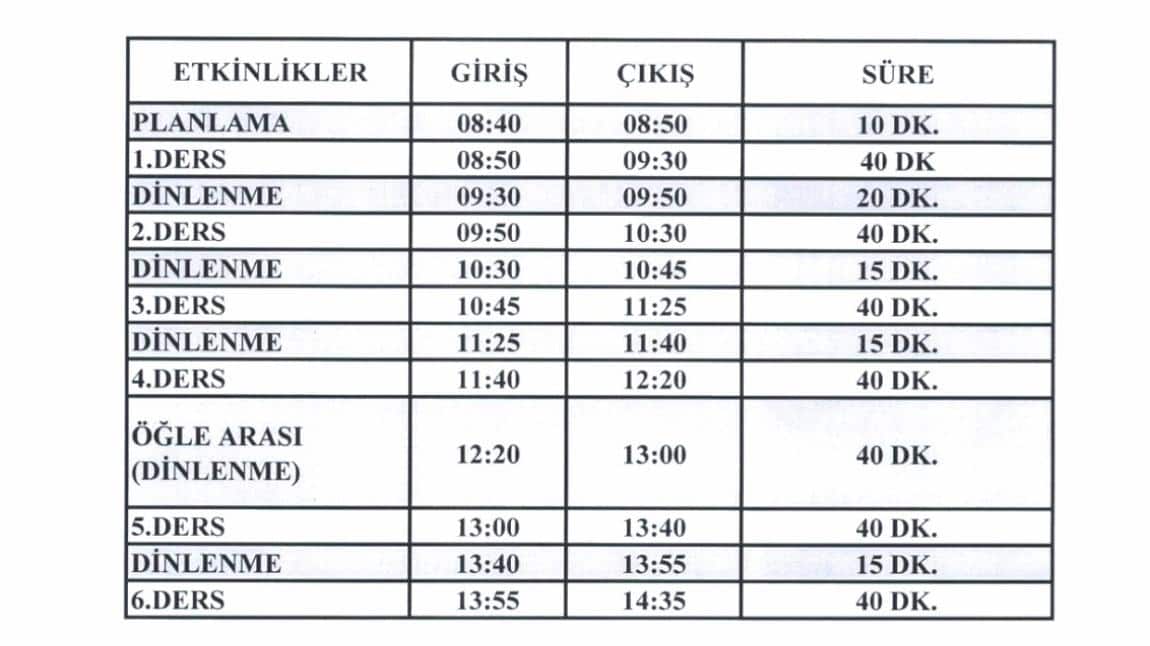 Güncel Zaman Çizelgemiz.